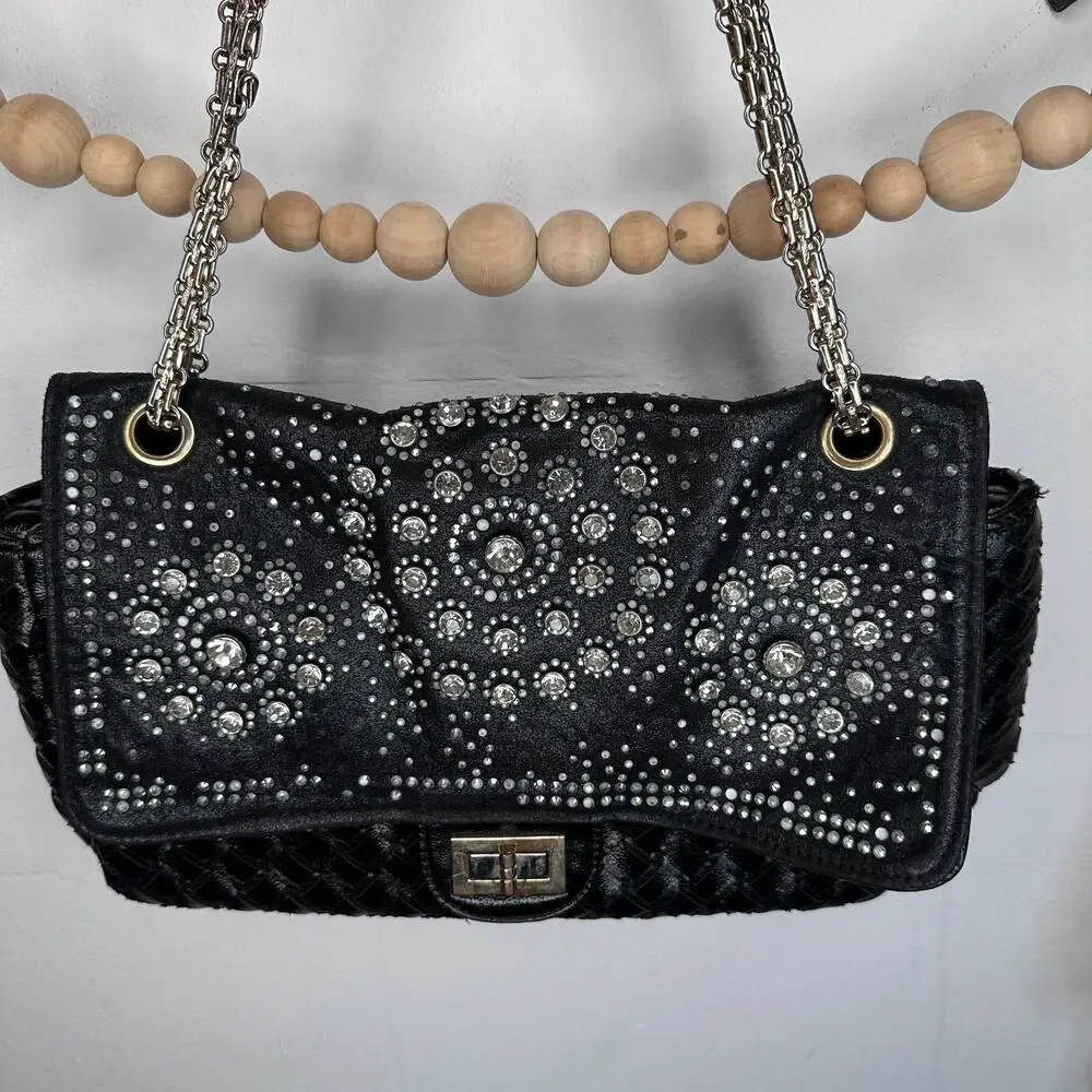 Susen Faux Leather Studded Bling Chain Clutch